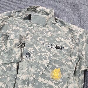 US Army ACU Jacket Mens Small Gray Universal Digital Camo Combat Recruiter Patch